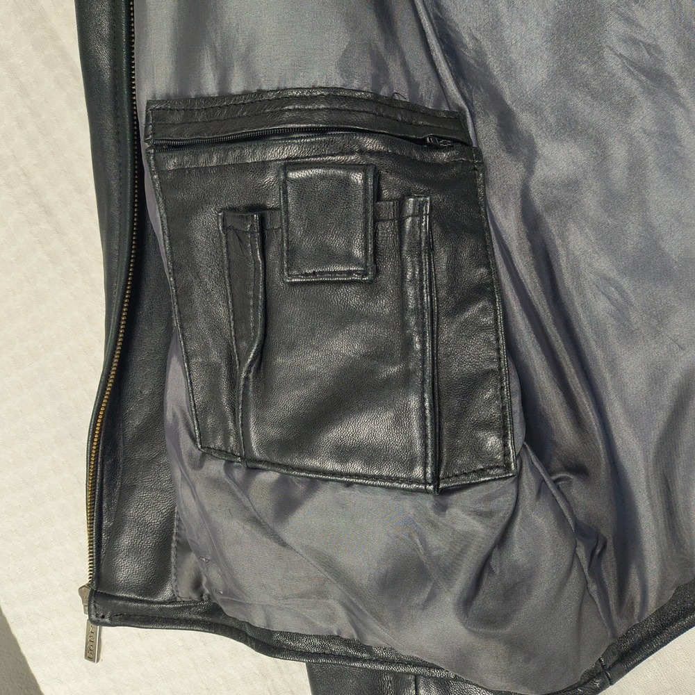 IZOD Leather Jacket Mens Large Black Full Zip Bomber Harrington Coat Solid - Picture 10 of 11